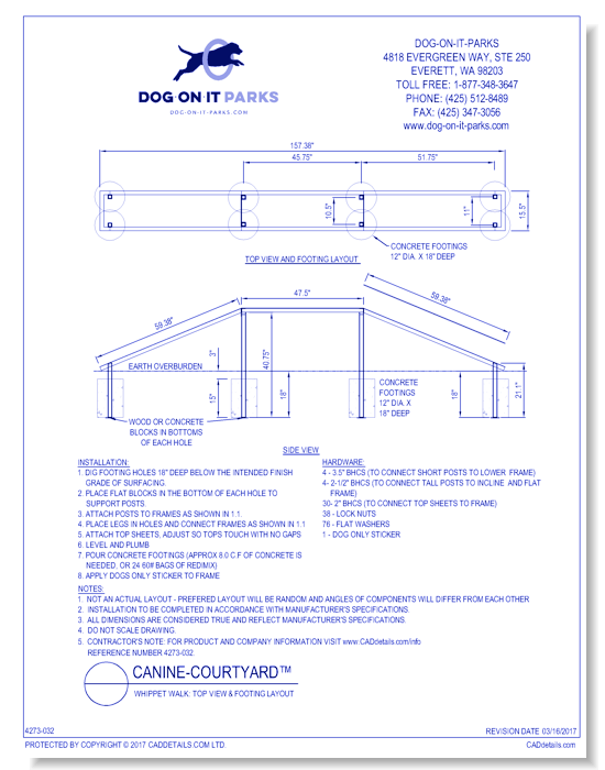 Whippet Walk: Top View & Footing Layout