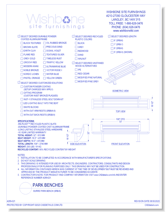 SURRE Park Bench ( SRB-9 )   