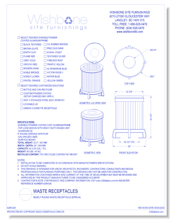 Beselt Round Waste Receptacle ( BTRR-24 )  