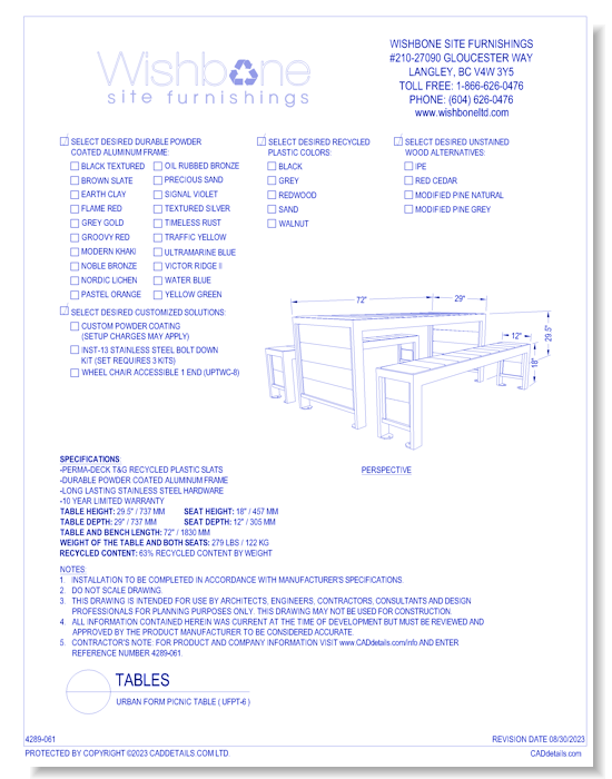 Urban Form Picnic Table ( UFPT-6 )