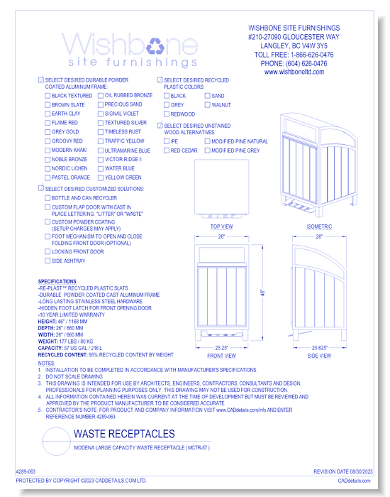 Modena Large Capacity Waste Receptacle ( MCTR-57 )