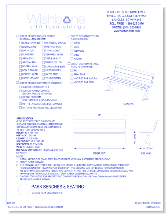 Bayside Park Bench ( BSNA-6 )