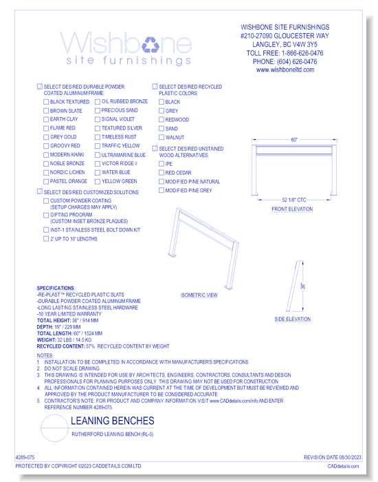 Rutherford Leaning Bench ( RL-5 )