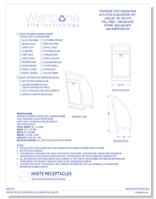 TENAJ Waste Receptacle ( TJTR-24 )