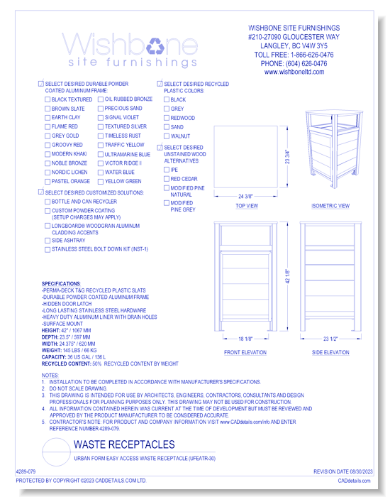 Urban Form Easy Access Waste Receptacle ( UFEATR-30 )