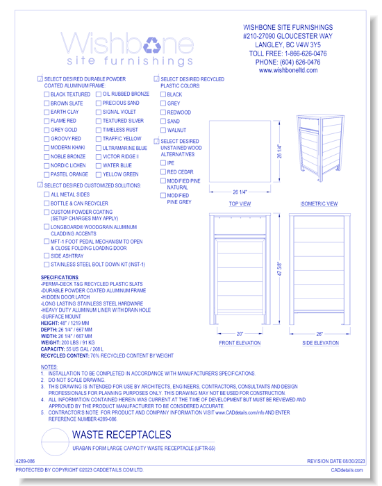 Urban Form Large Capacity Waste Receptacle ( UFTR-55 )