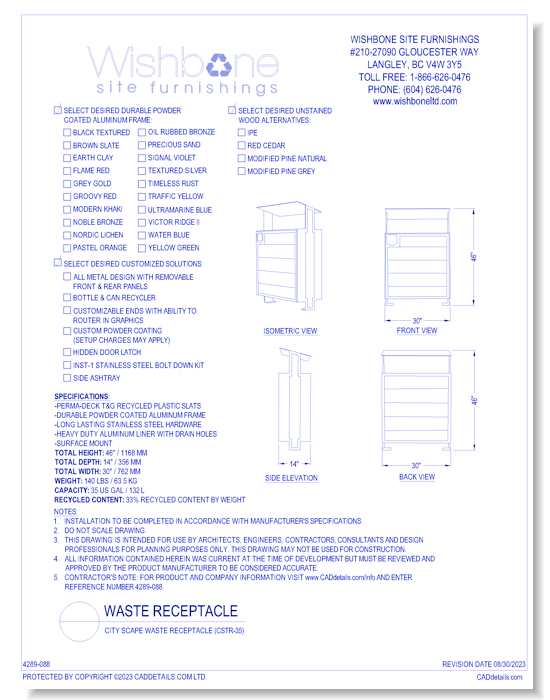 City Scape Waste Receptacle ( CSTR-35 )