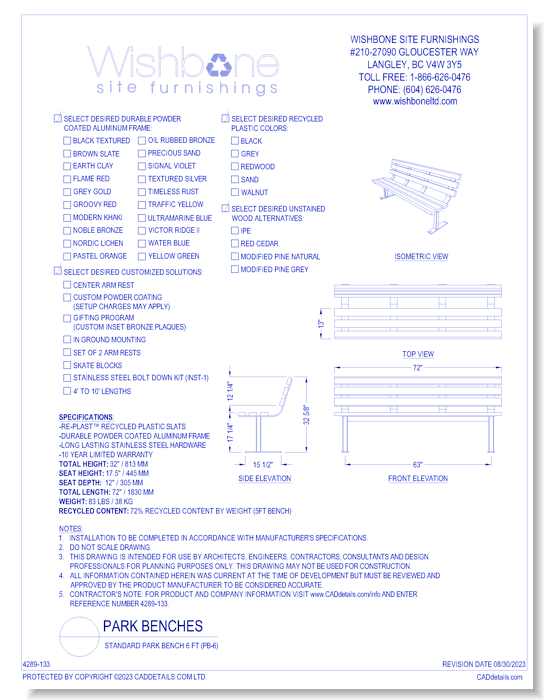 Standard Bench w/ Armrests Frame ( PB-6 )