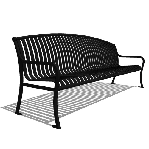 Model CV1-2200: CityView Arch Backed Bench - Vertical Strap, Eight Foot Length, Steel Bar Ends