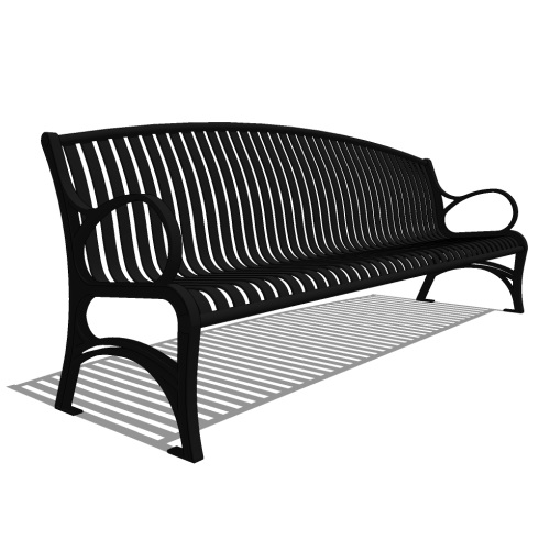 Model CV1-2210: CityView Arch Backed Bench - Vertical Strap, Eight Foot Length, Cast Iron Ends