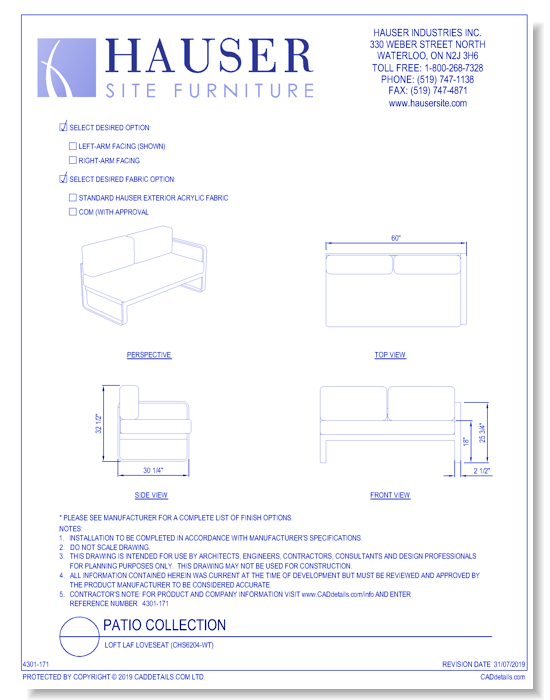 Loft LAF Loveseat (CHS6204-WT)