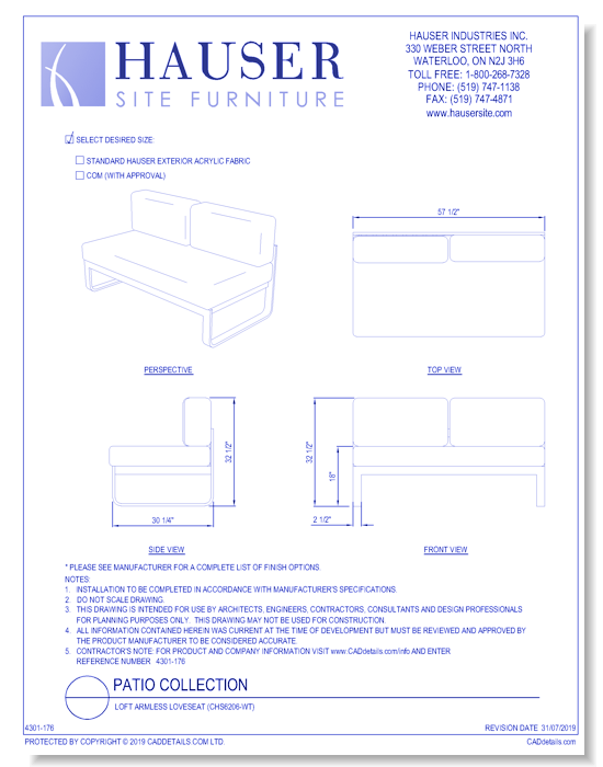 Loft Armless Loveseat (CHS6206-WT)