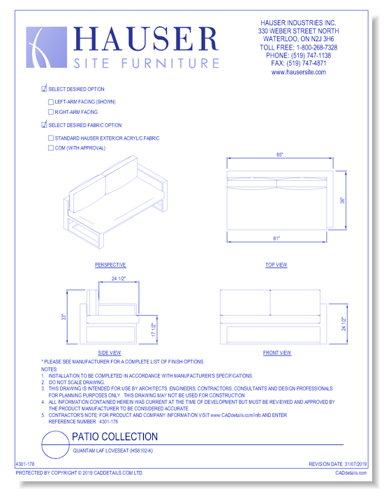 Quantam LAF Loveseat (HS8102-K)