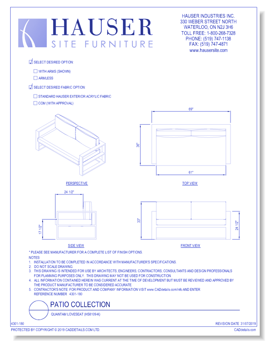 Quantam Loveseat (HS8109-K)