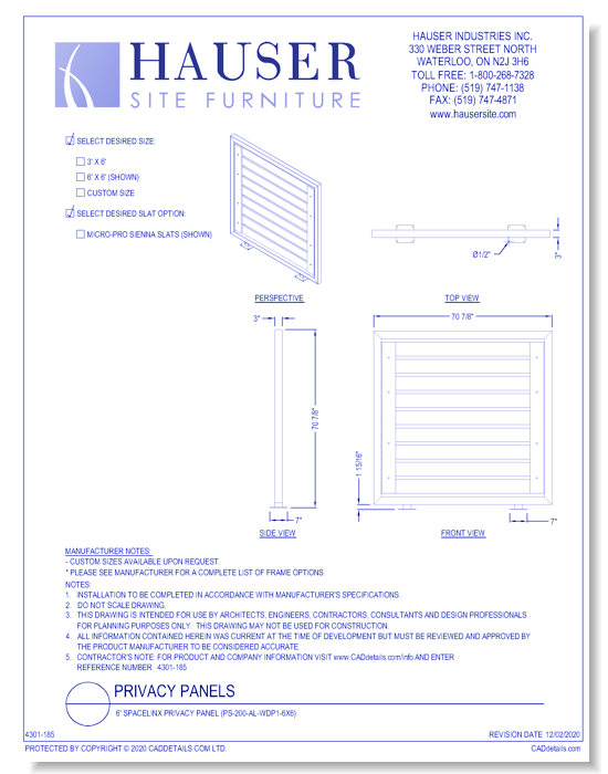 6' Spacelinx Privacy Panel (PS-200-AL-WDP1-6x6)