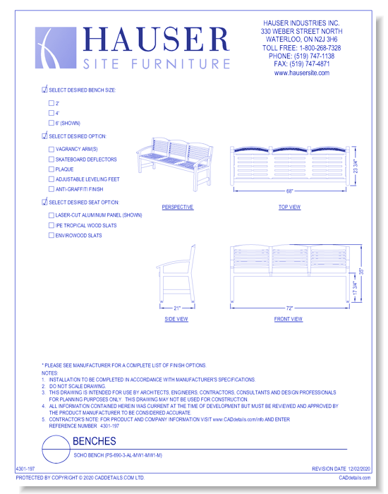 Soho Bench (PS-690-3-AL-MW1-MW1-M)