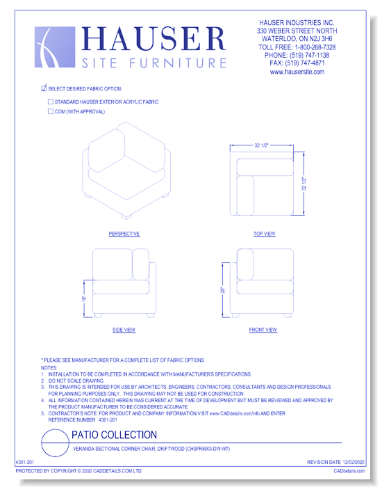 Veranda Sectional Corner Chair, Driftwood (CHSPR8003-DW-WT)