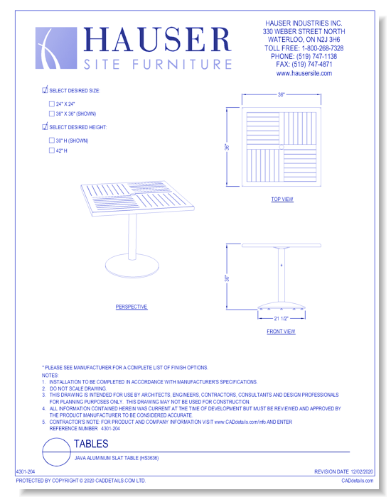 Java Aluminum Slat Table (HS3636)