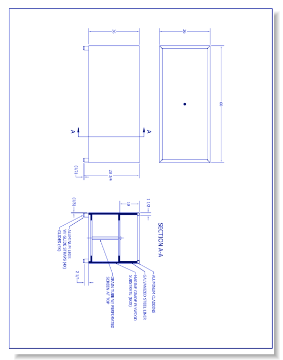 26'' x 60'' Urban Aluminum Planter (PS-210-AL-GL-26x60x26)