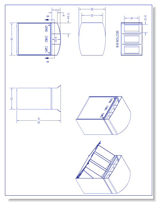 City 3 Stream Waste/Recycle Receptacle (PS-944-AL-35)