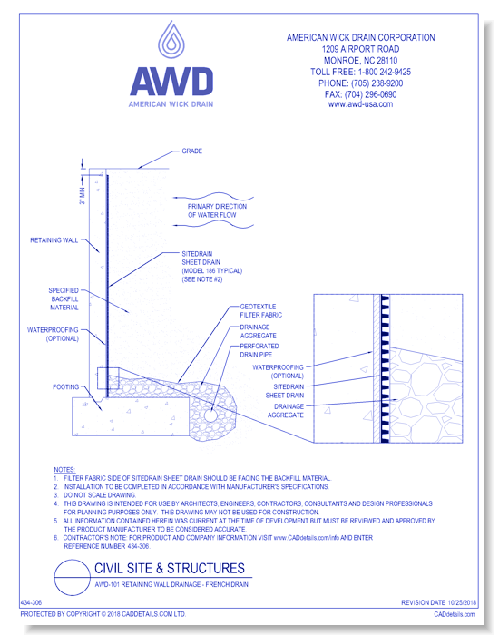AWD-101	Retaining Wall Drainage - French Drain