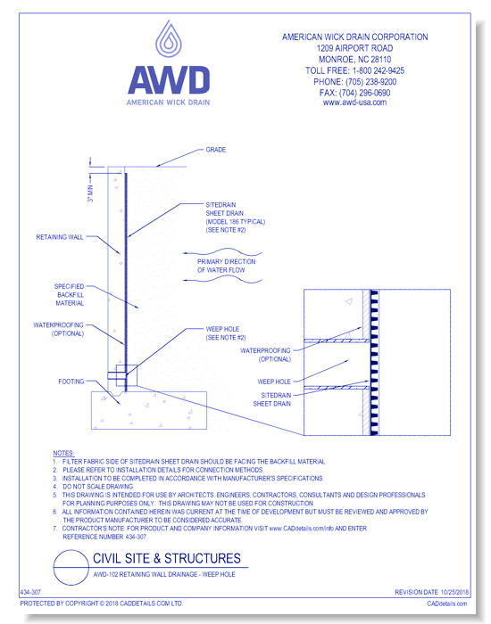 AWD-102 Retaining Wall Drainage - Weep Hole