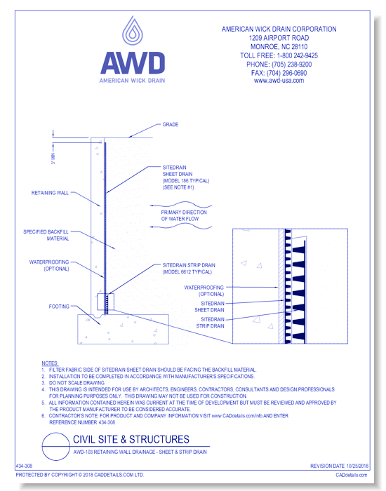AWD-103 Retaining Wall Drainage - Sheet & Strip Drain