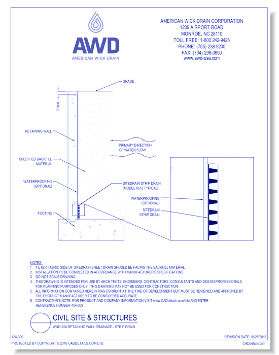 AWD-104 Retaining Wall Drainage - Strip Drain
