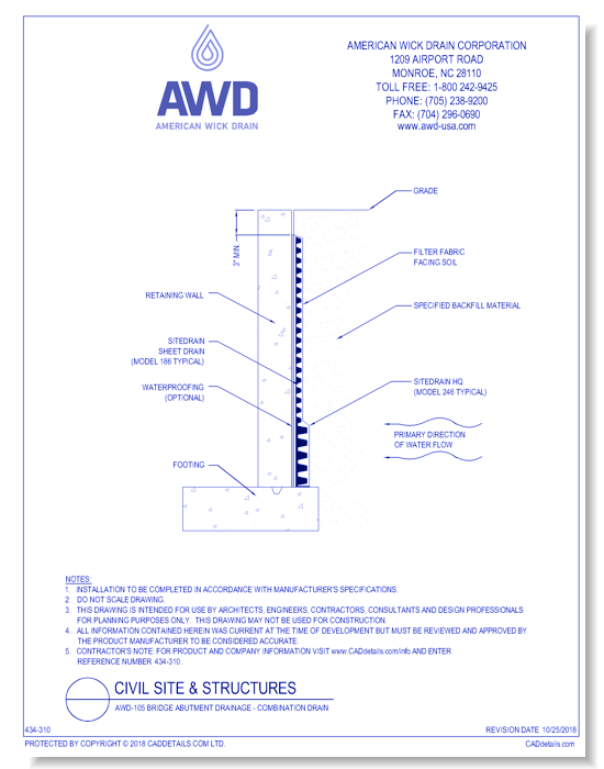 AWD-105	Bridge Abutment Drainage - Combination Drain