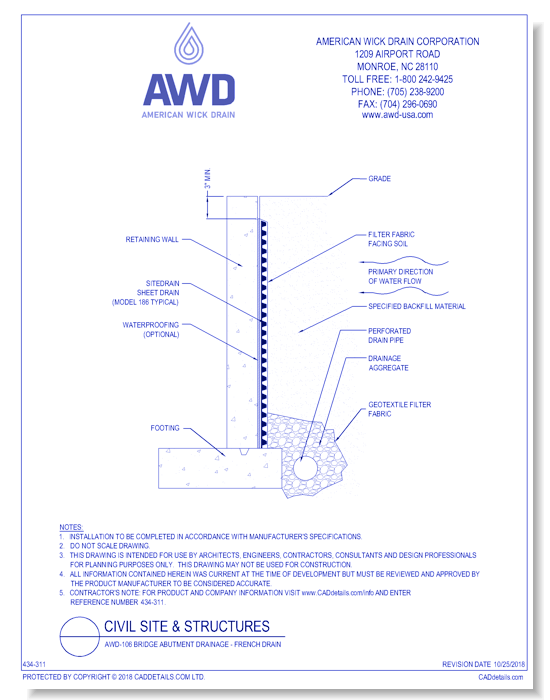 AWD-106	Bridge Abutment Drainage - French Drain
