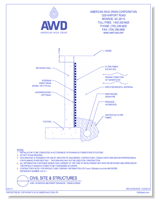 AWD 106 Bridge Abutment Drainage French Drain CADdetails