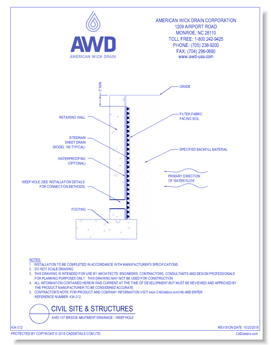 AWD-107 Bridge Abutment Drainage - Weep Hole