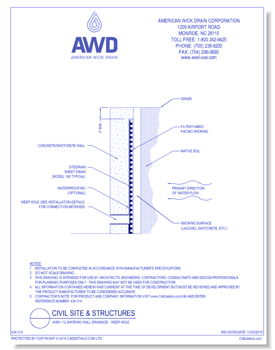 AWD-112 Shoring Wall Drainage - Weep Hole