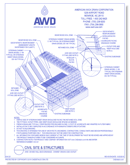 AWD-126 MSE Wall Back Drainage - Chimney Drain & Geo-Outlet