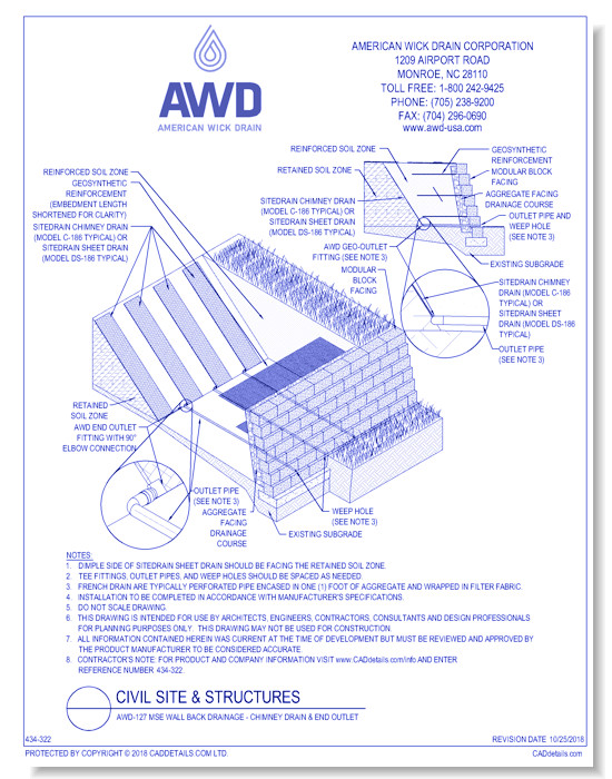 AWD-127 MSE Wall Back Drainage - Chimney Drain & End Outlet