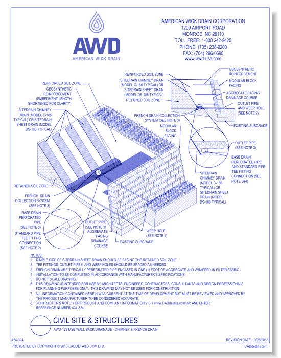 AWD-129 MSE Wall Back Drainage - Chimney & French Drain