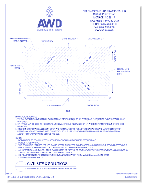 AWD-171 Athletic Field Subbase Drainage - Plan View