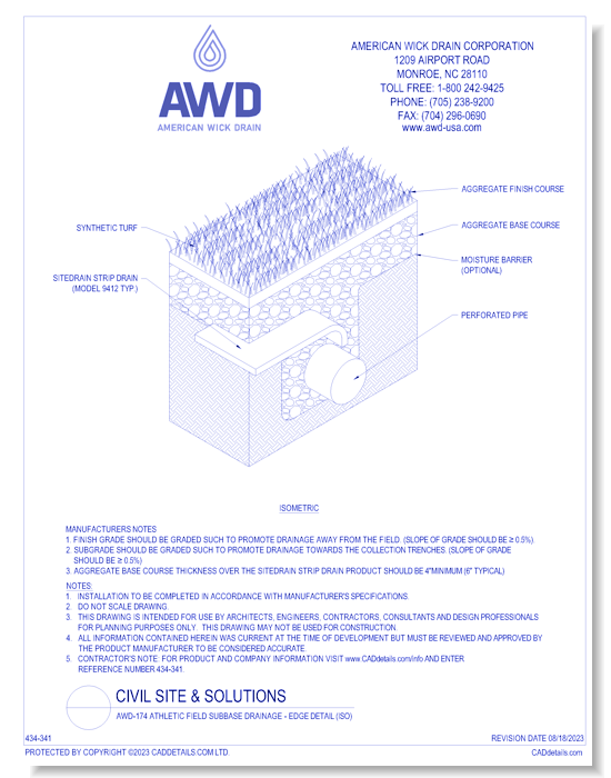 AWD-174 Athletic Field Subbase Drainage - Edge Detail 