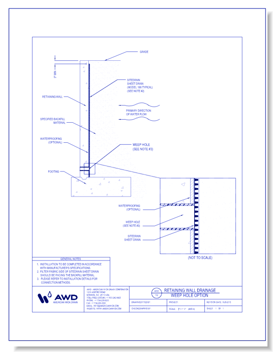 AWD-102 Retaining Wall Drainage - Weep Hole