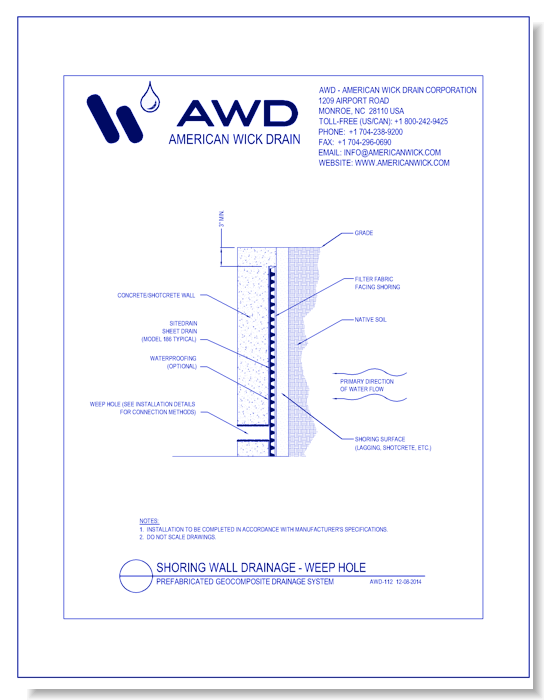 AWD-112 Shoring Wall Drainage - Weep Hole