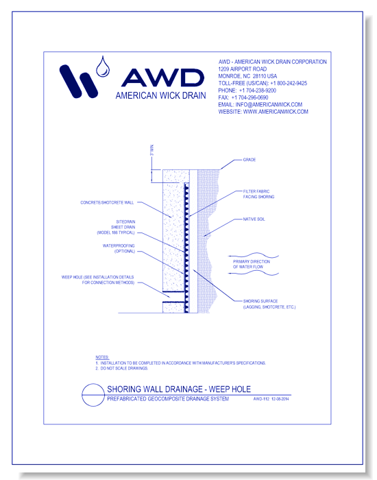 AWD-112	Shoring Wall Drainage - Weep Hole