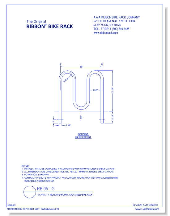 RB 05 I G: 5 Capacity, Inground Anchor Mount, Galvanized Bike Rack