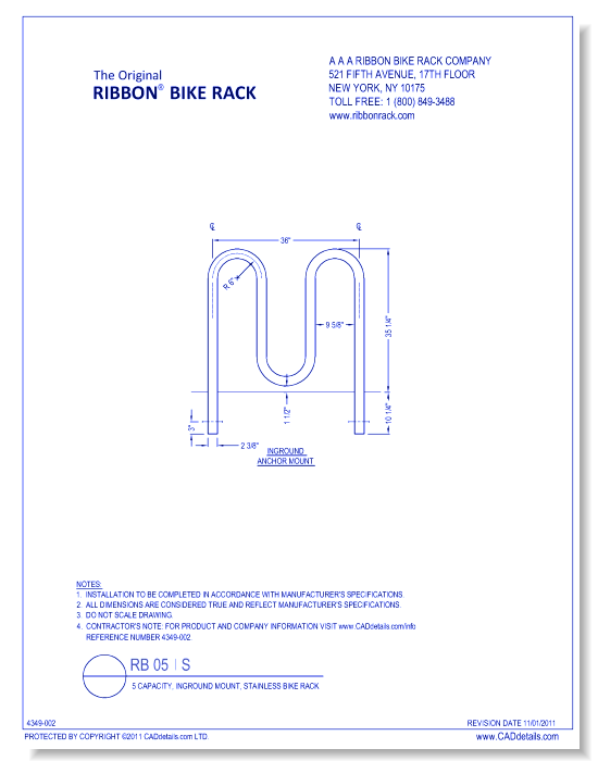 RB 05 I S: 5 Capacity, Inground Anchor Mount, Stainless Steel Bike Rack
