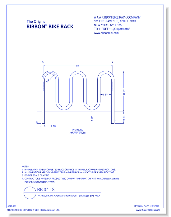 RB 07 I S: 7 Capacity, Inground Anchor Mount, Stainless Steel Bike Rack