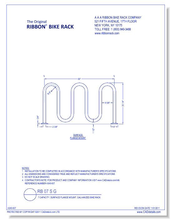 RB 07 S G: 7 Capacity, Surface Flange Mount, Galvanized Bike Rack