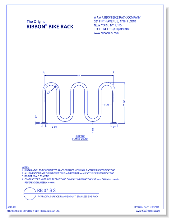RB 07 S S: 7 Capacity, Surface Flange Mount, Stainless Steel Bike Rack