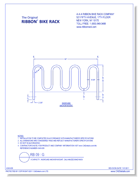 RB 09 I G: 9 Capacity, Inground Anchor Mount, Galvanized Bike Rack