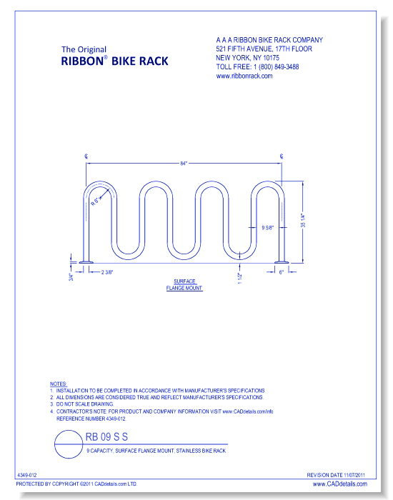 RB 09 S S: 9 Capacity, Surface Flange Mount, Stainless Steel Bike Rack
