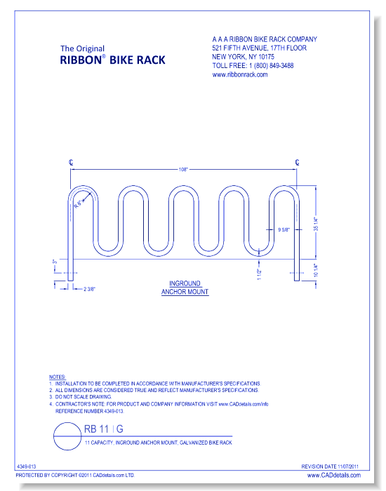 RB 11 I G: 11 Capacity, Inground Anchor Mount, Galvanized Bike Rack