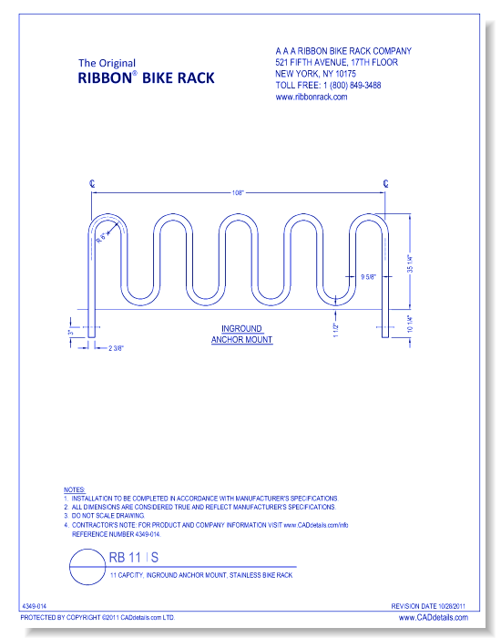 RB 11 I S: 11 Capacity, Inground Anchor Mount, Stainless Steel Bike Rack